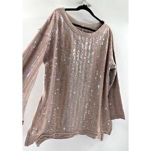 Free People Dusty Pink Sequin Oversized Sweater Boho Fairy Cottage - XL - New